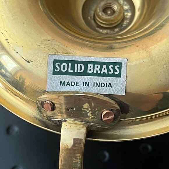 Vintage Solid Brass Chamber Candlestick Holder Tapers Finger Loop Made in India - Picture 8 of 9